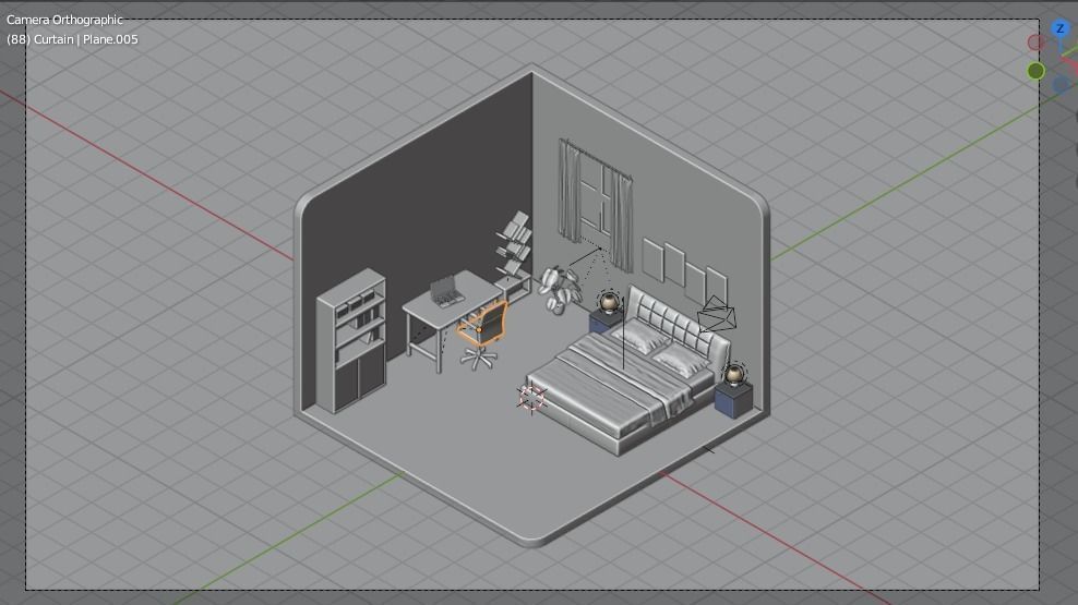 Low Poly Isometric Bedroom 3D Model Low-poly 3D model_7