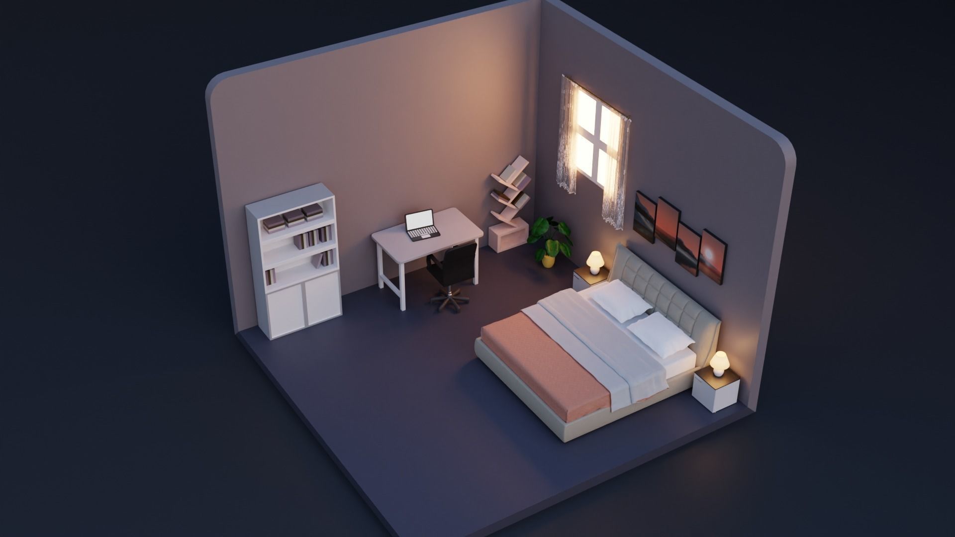 Low Poly Isometric Bedroom 3D Model Low-poly 3D model_3