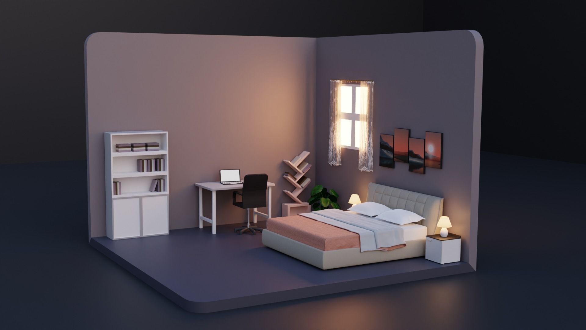 Low Poly Isometric Bedroom 3D Model Low-poly 3D model_2
