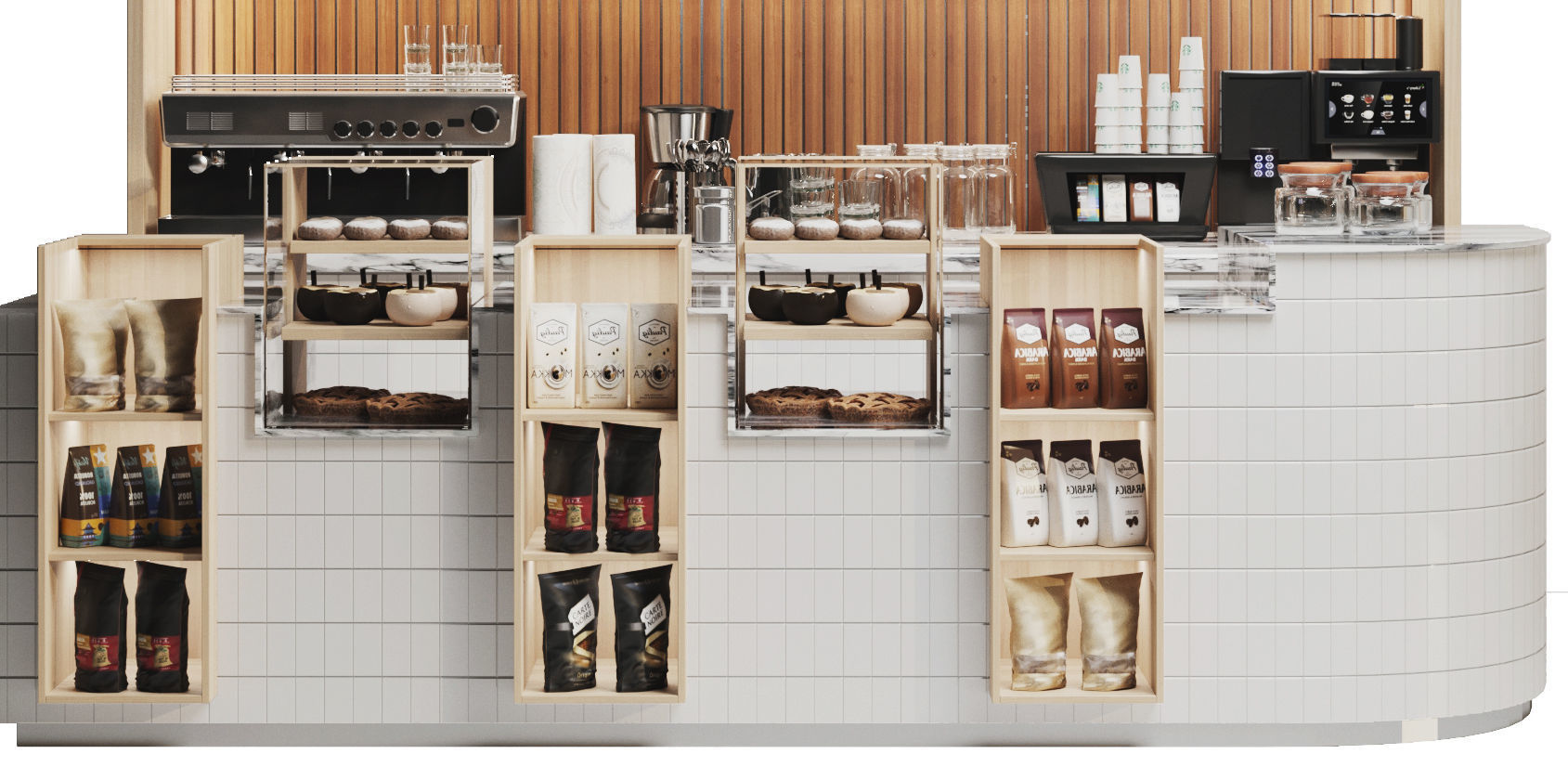 Coffee dot Minimalist cafe with wooden decor 3D model_3