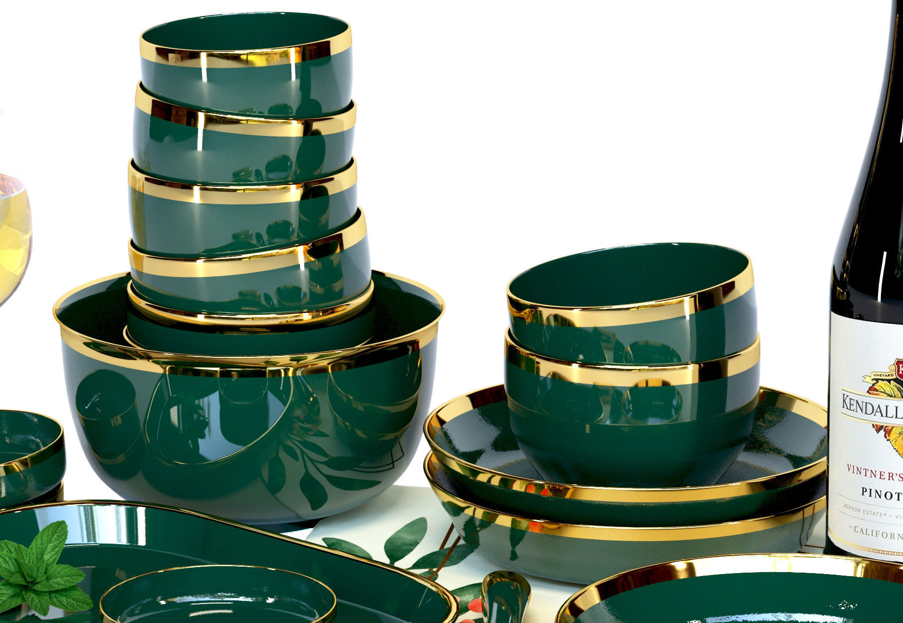 Collection of luxury tableware Service from porcelain 3D model_2