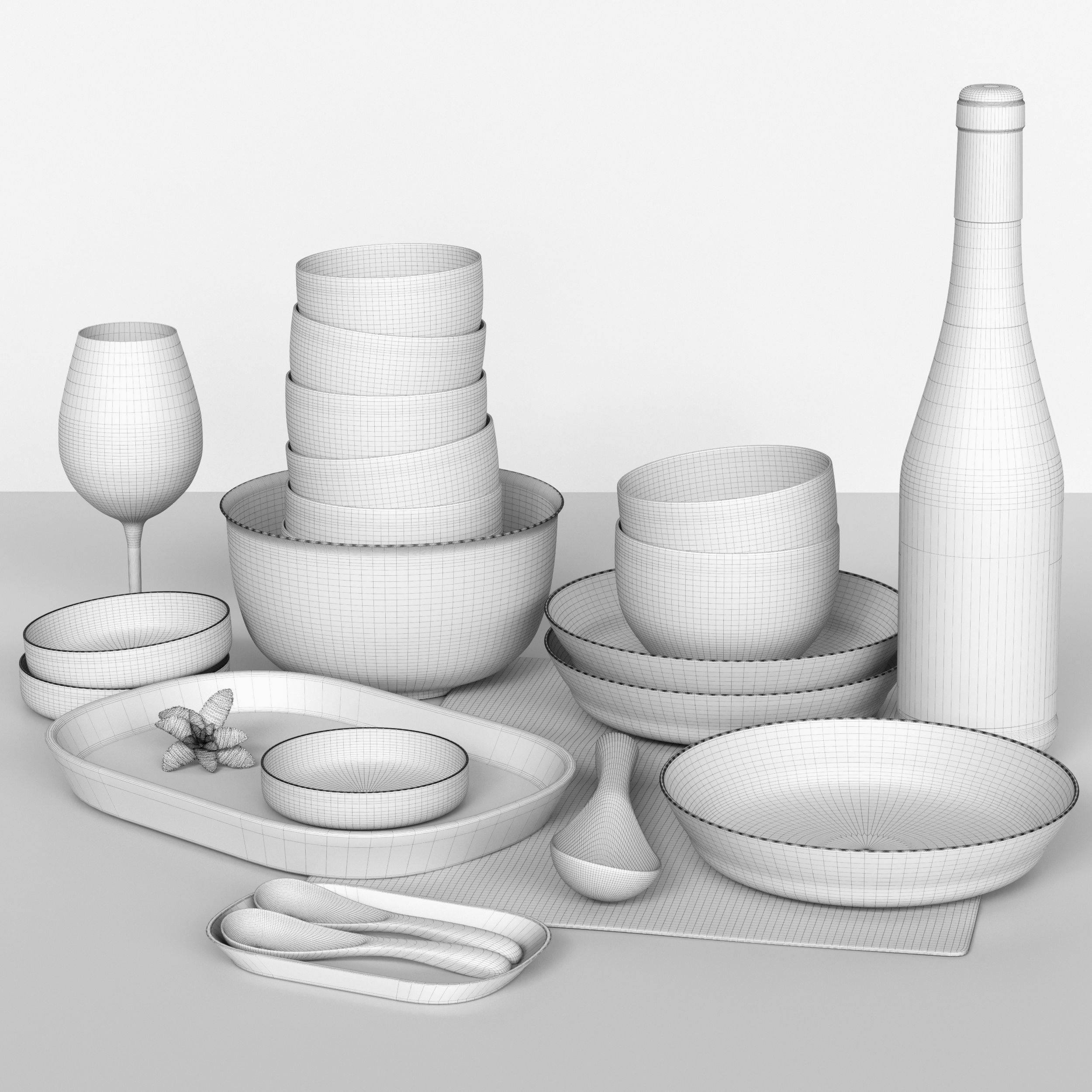 Collection of luxury tableware Service from porcelain 3D model_1
