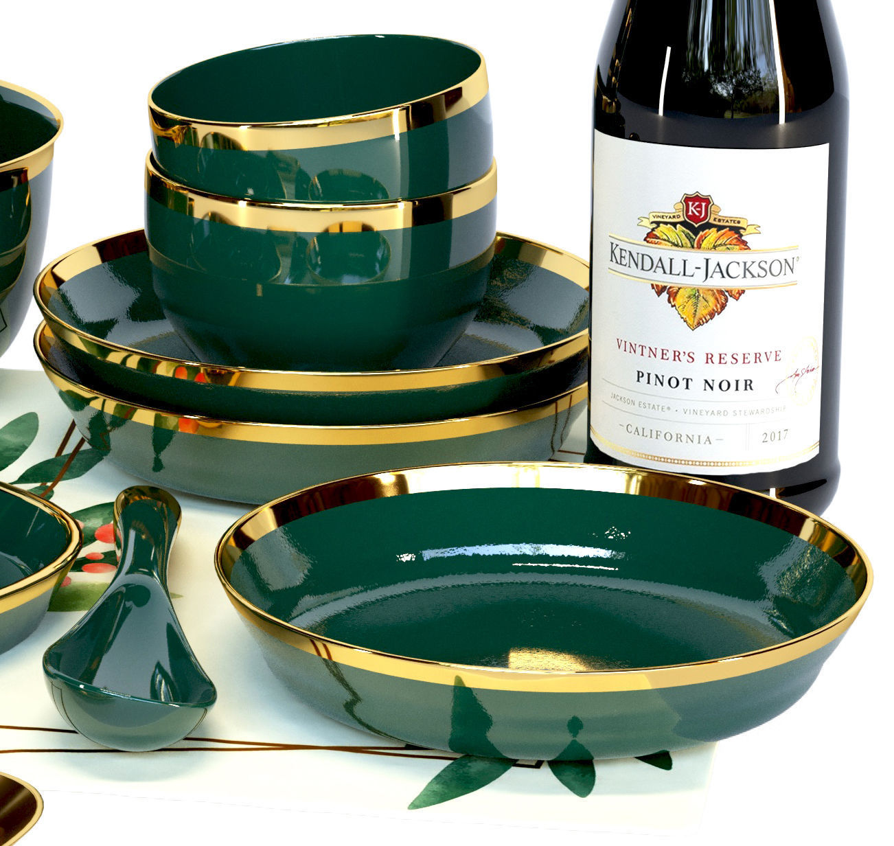 Collection of luxury tableware Service from porcelain 3D model_4