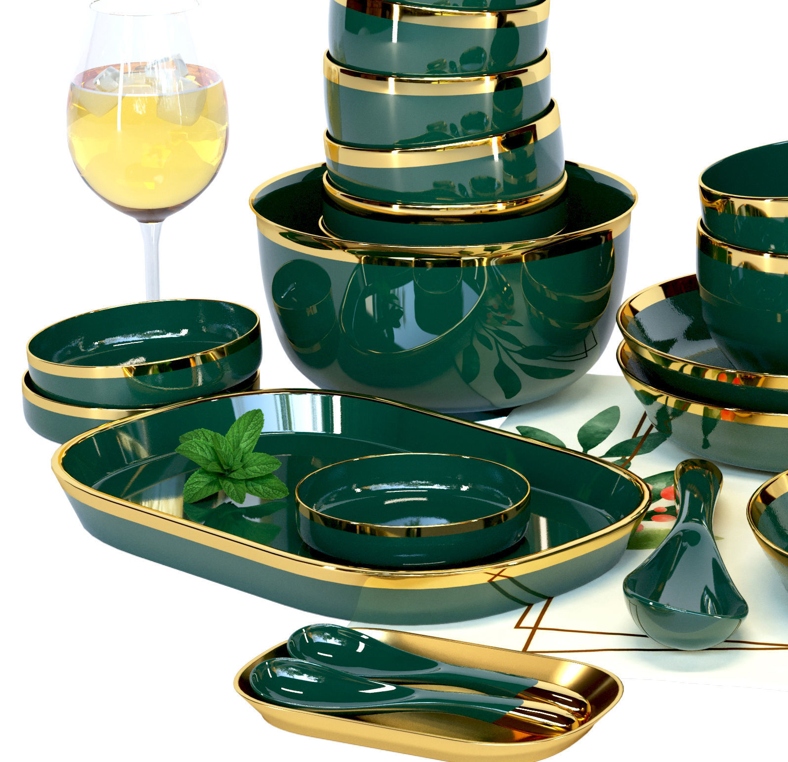 Collection of luxury tableware Service from porcelain 3D model_3