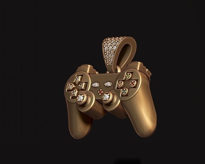 joystick controller pendant with gems 3D print model_9
