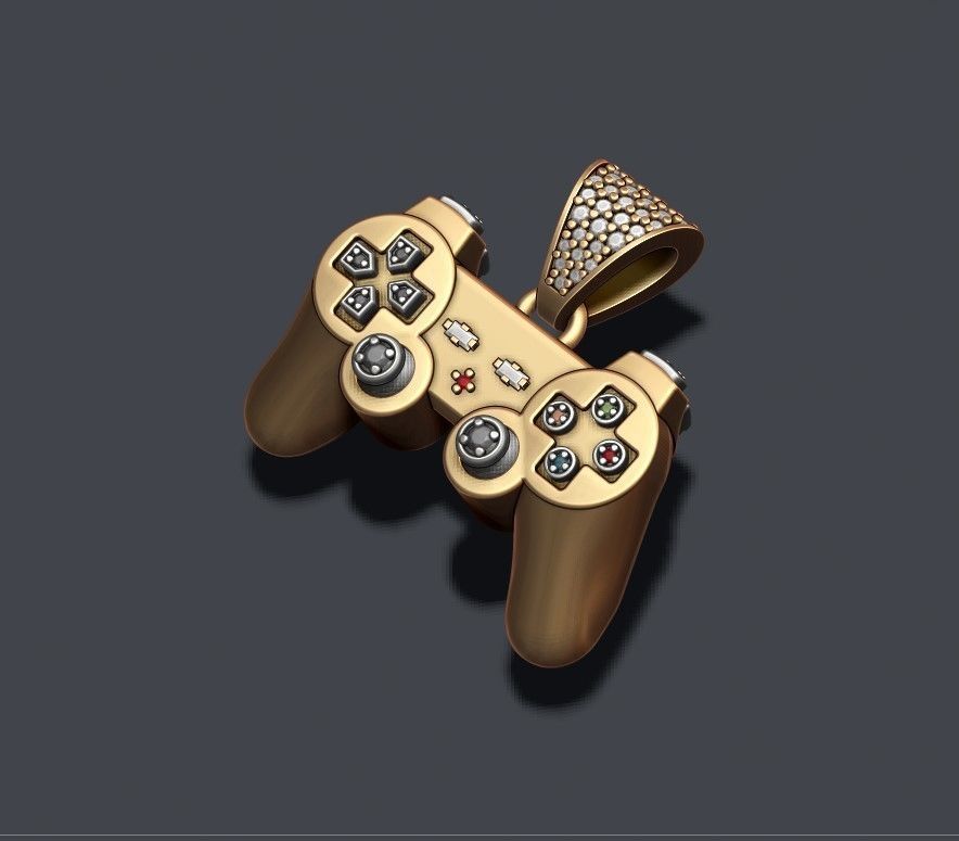 joystick controller pendant with gems 3D print model_2