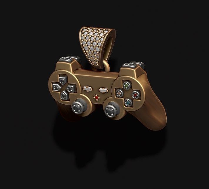 joystick controller pendant with gems 3D print model_4