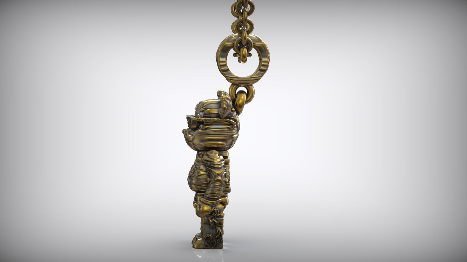 Bearbrick Baroque Floral Pattern Silver Necklace 3D print model_5