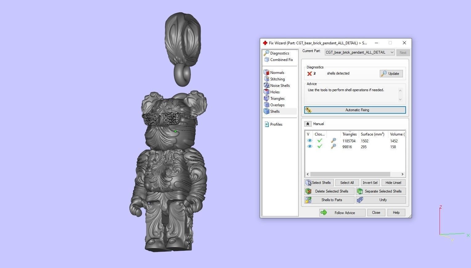 Bearbrick Baroque Floral Pattern Silver Necklace 3D print model_9