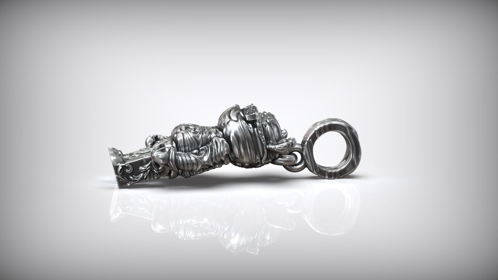 Bearbrick Baroque Floral Pattern Silver Necklace 3D print model_7