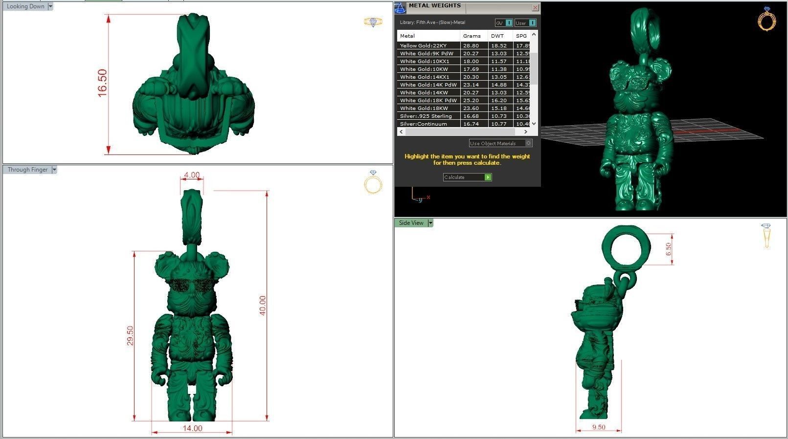 Bearbrick Baroque Floral Pattern Silver Necklace 3D print model_8