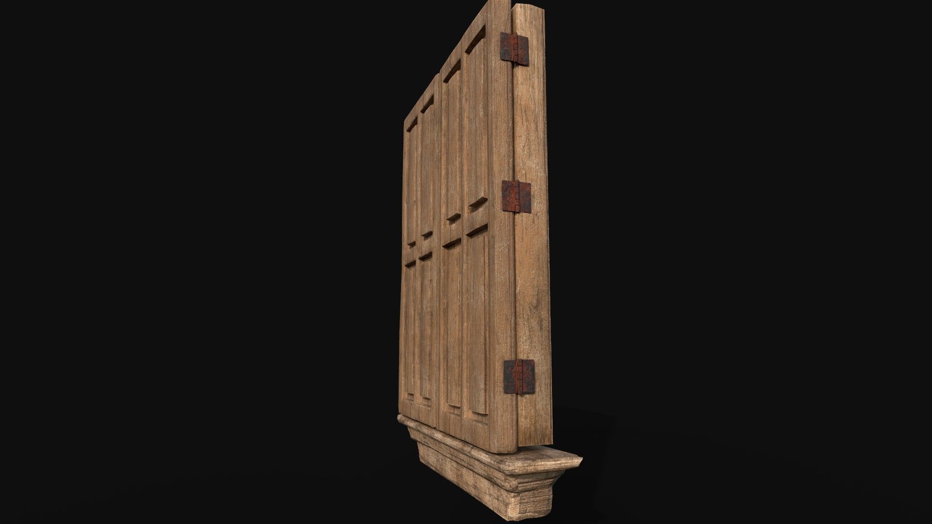 Wooden Old Window Low-poly 3D model_1