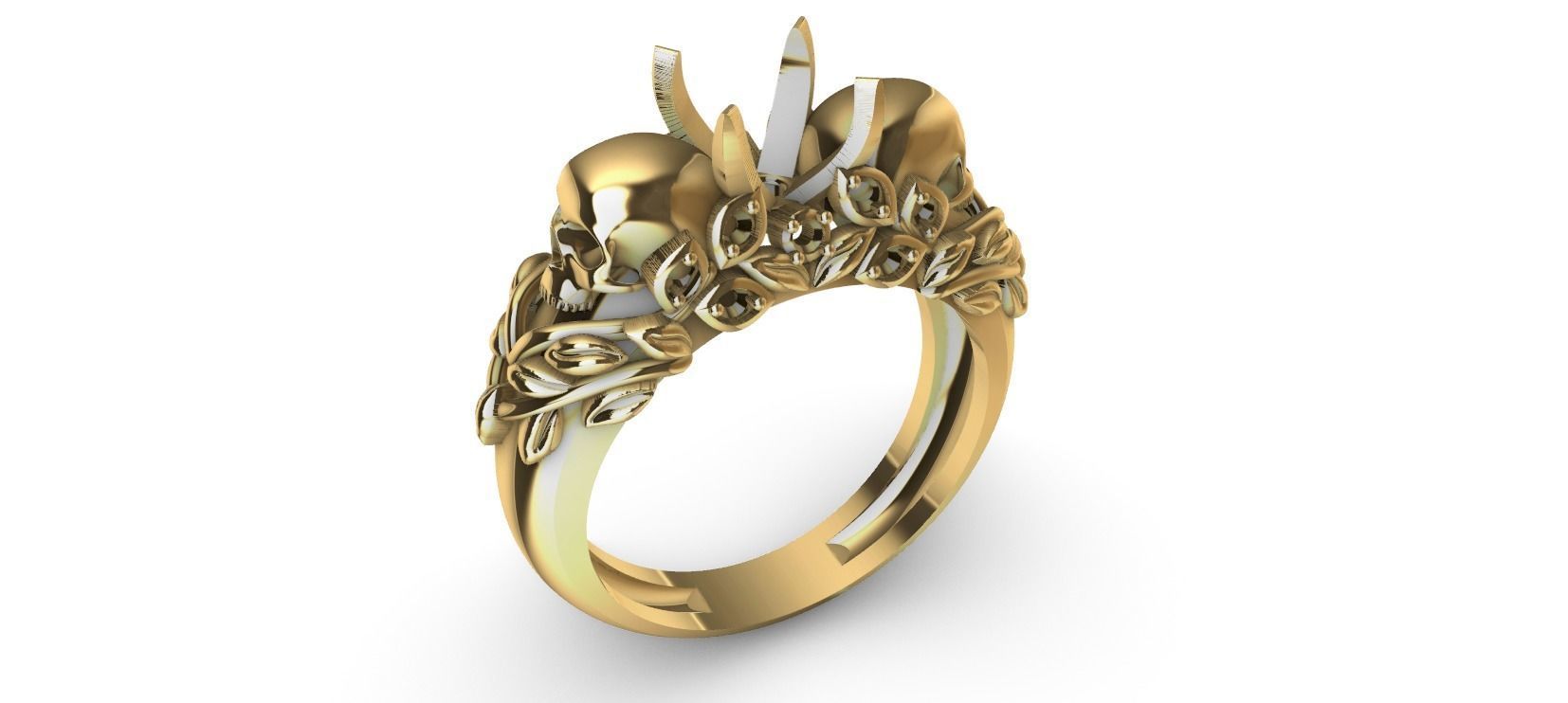 Skull Flower Ring 3D print model_18