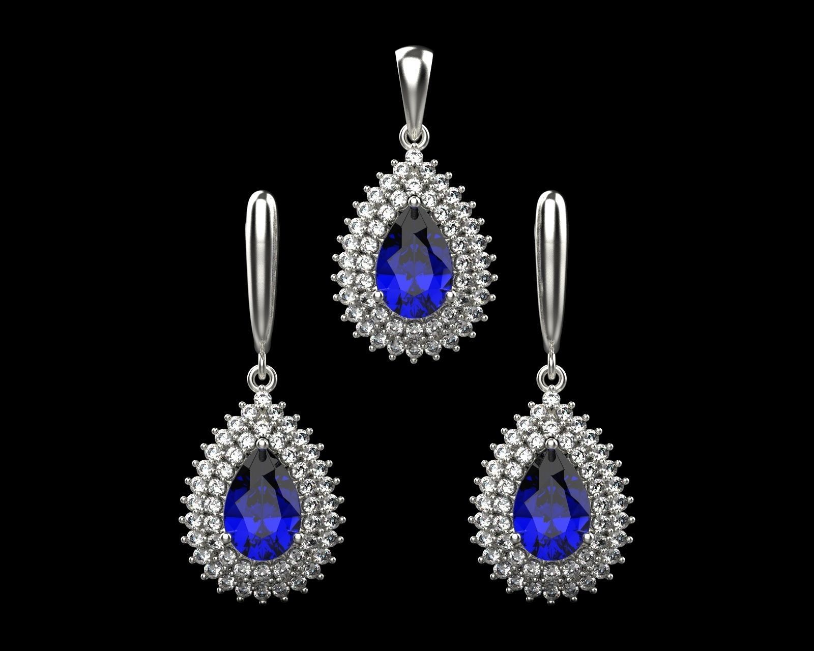 Set of earrings and pendant with sapphire 45 3D print model_3