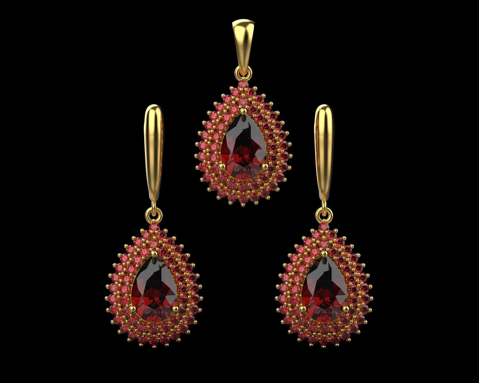 Set of earrings and pendant with sapphire 45 3D print model_9