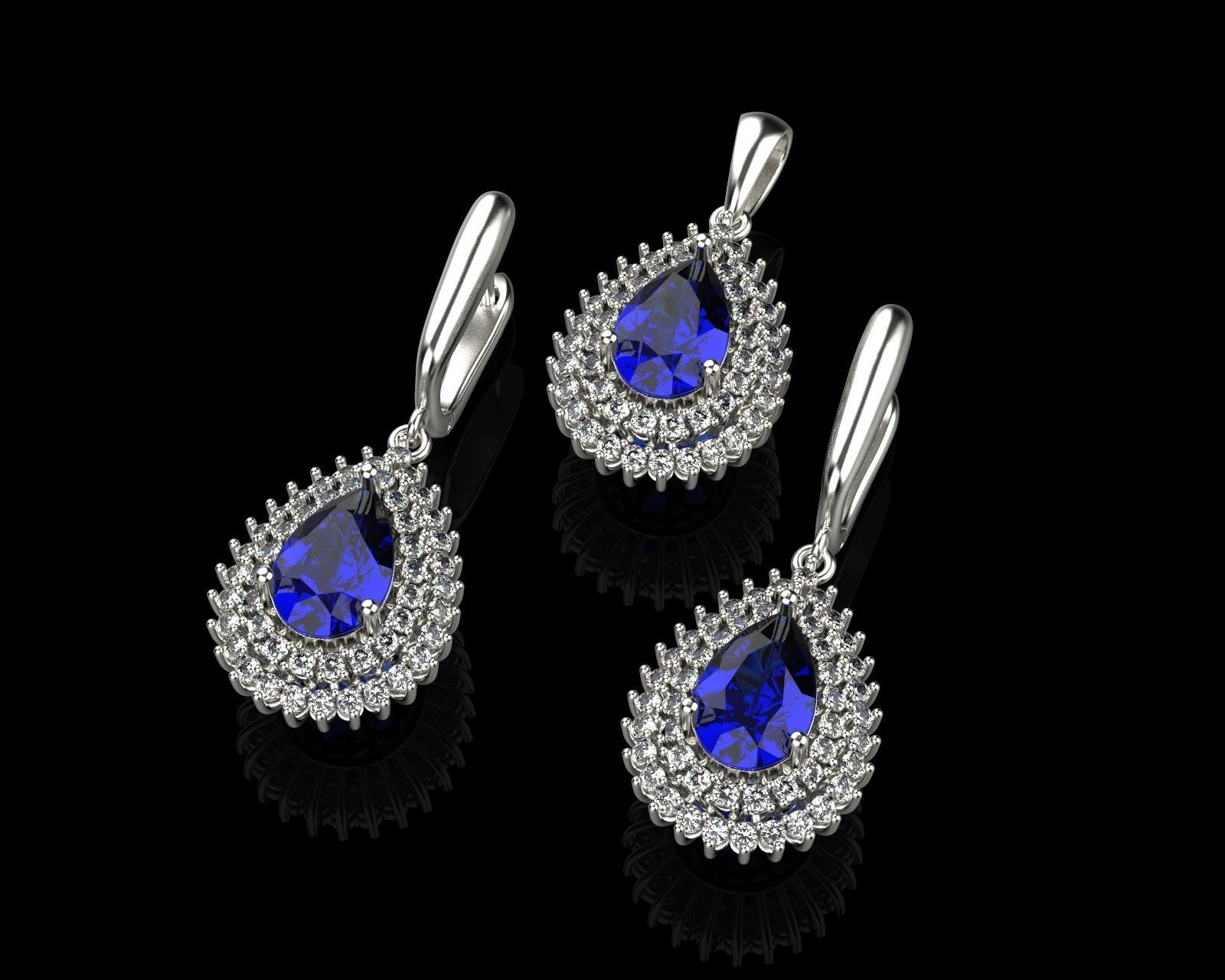 Set of earrings and pendant with sapphire 45 3D print model_1