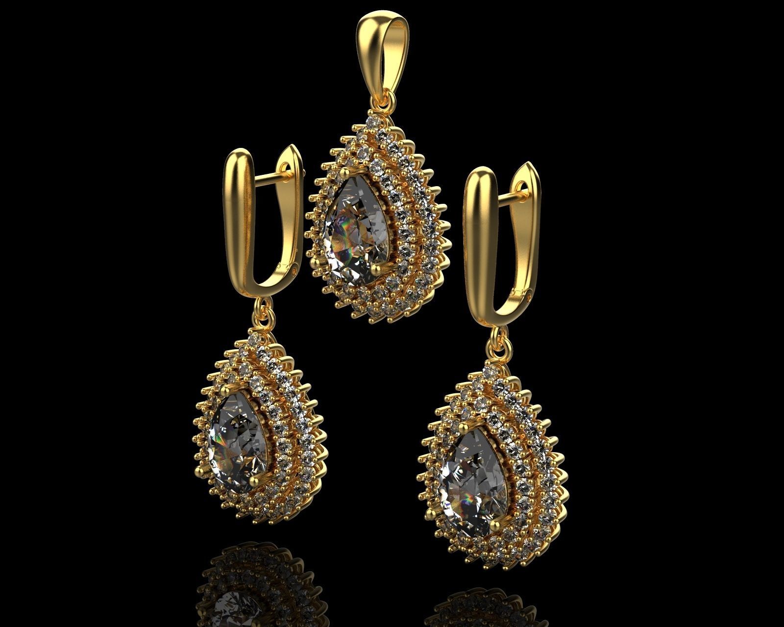 Set of earrings and pendant with sapphire 45 3D print model_7