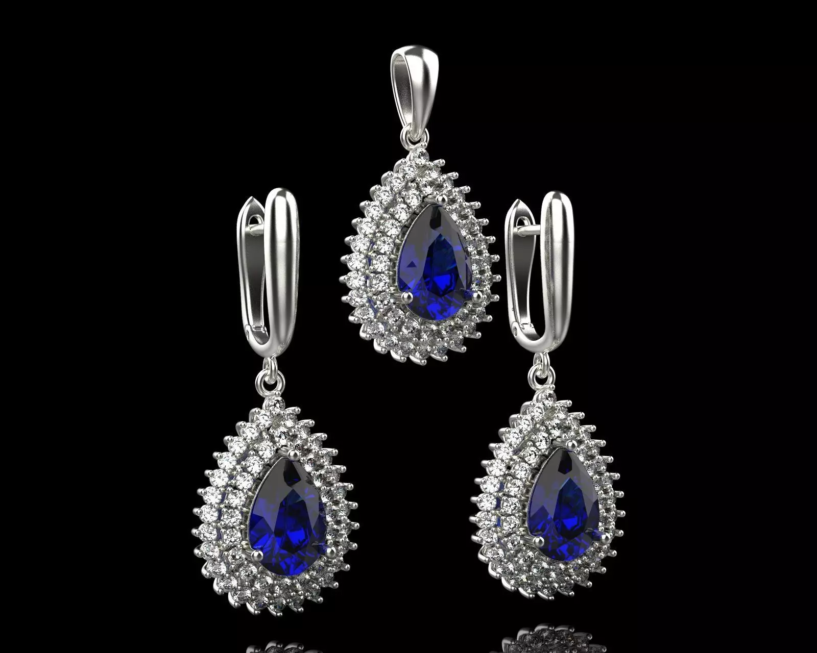 Set of earrings and pendant with sapphire 45 3D print model_0