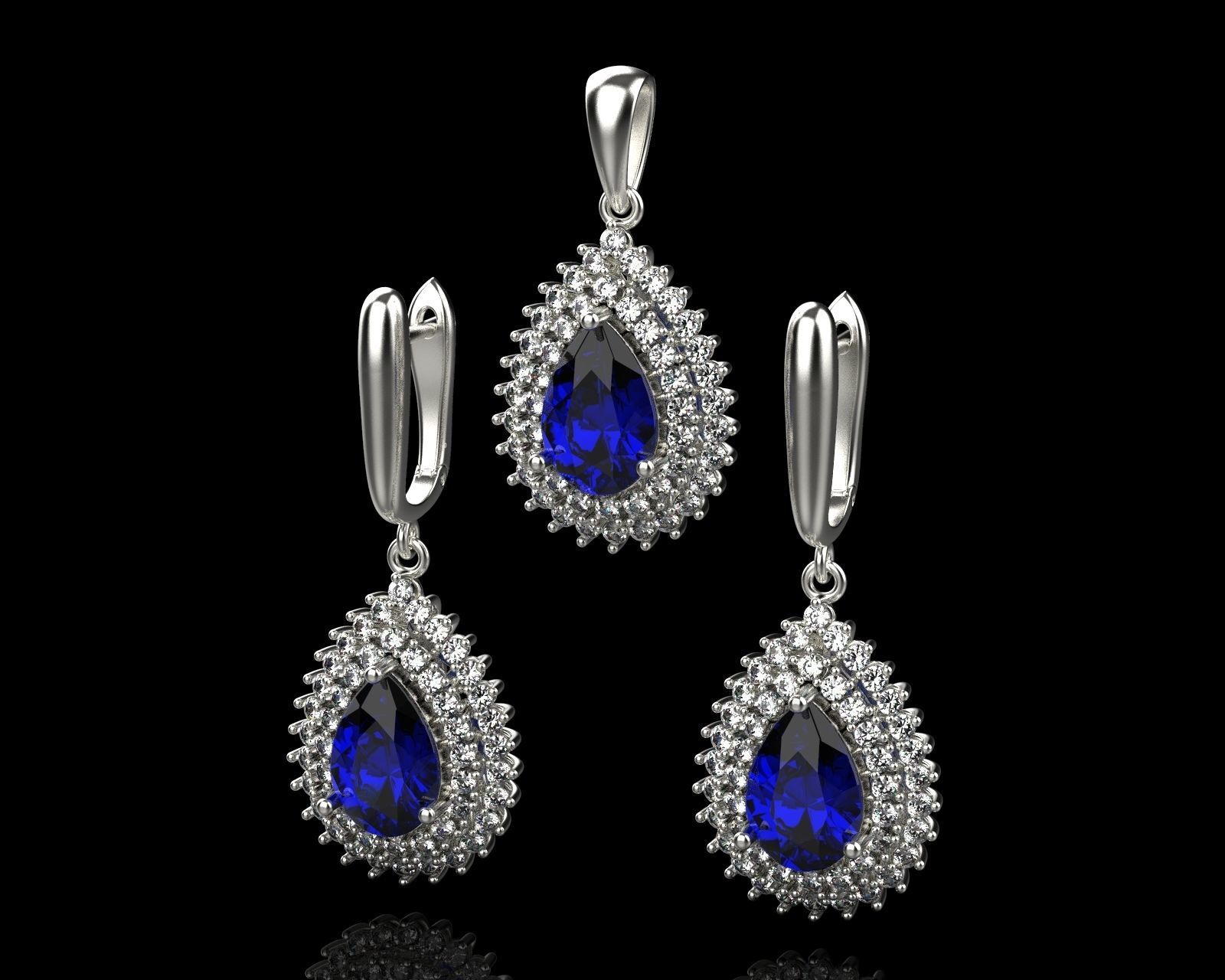 Set of earrings and pendant with sapphire 45 3D print model_2