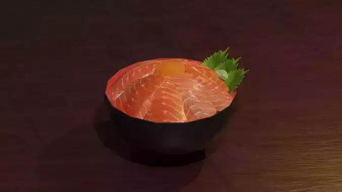 salmon donburi lowpoly ready to use for game Low-poly 3D model