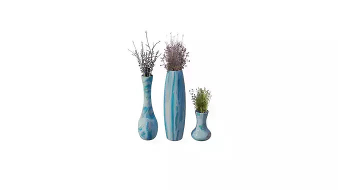 Realistic low poly flower vase set