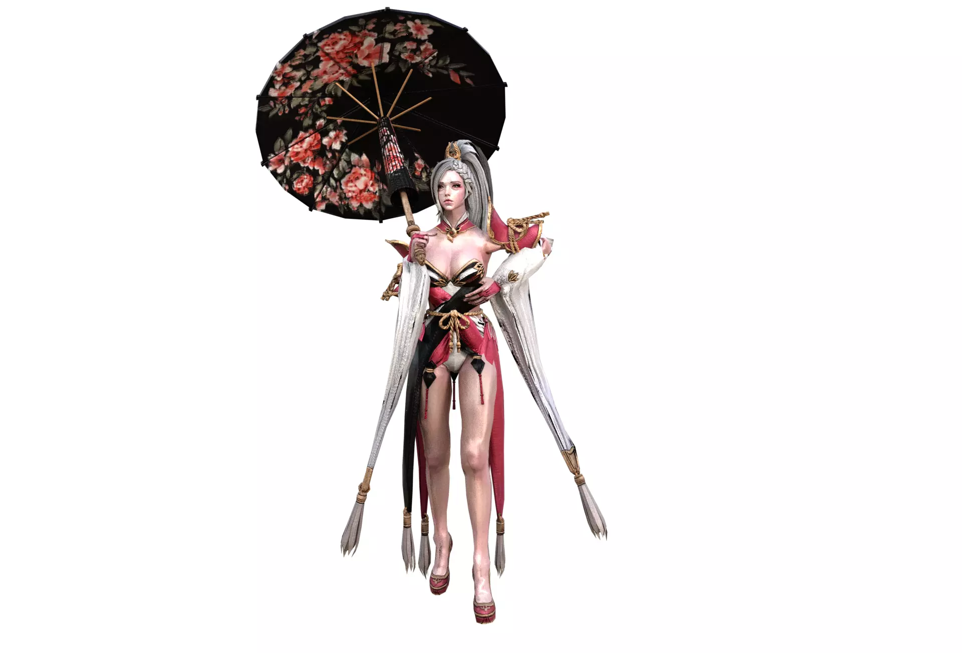 Boyeonsa 3d model chinese woman holding umbrella Low-poly 3D model_0