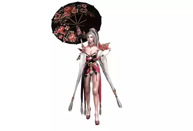 Boyeonsa 3d model chinese woman holding umbrella Low-poly 3D model