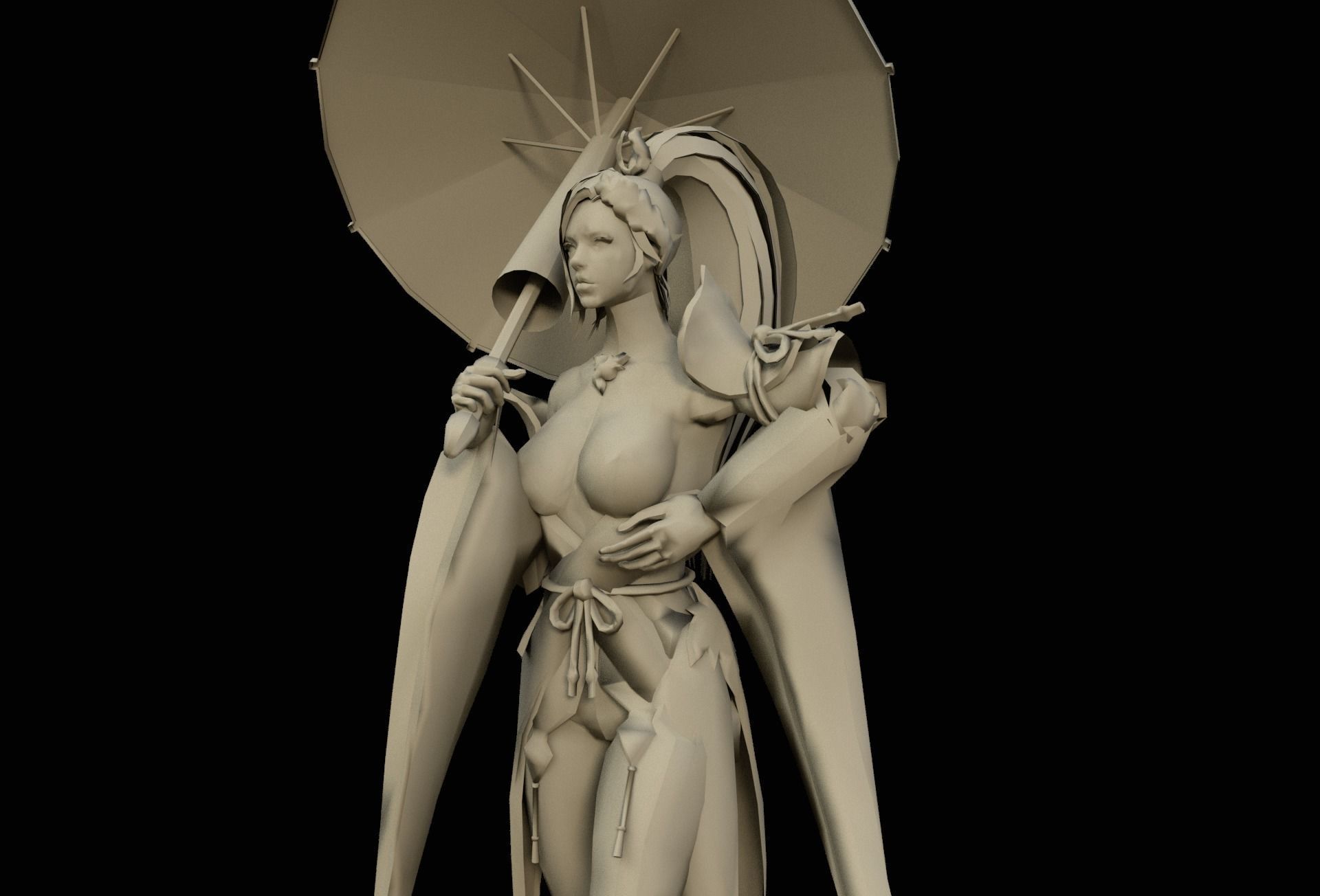 Boyeonsa 3d model chinese woman holding umbrella Low-poly 3D model_3