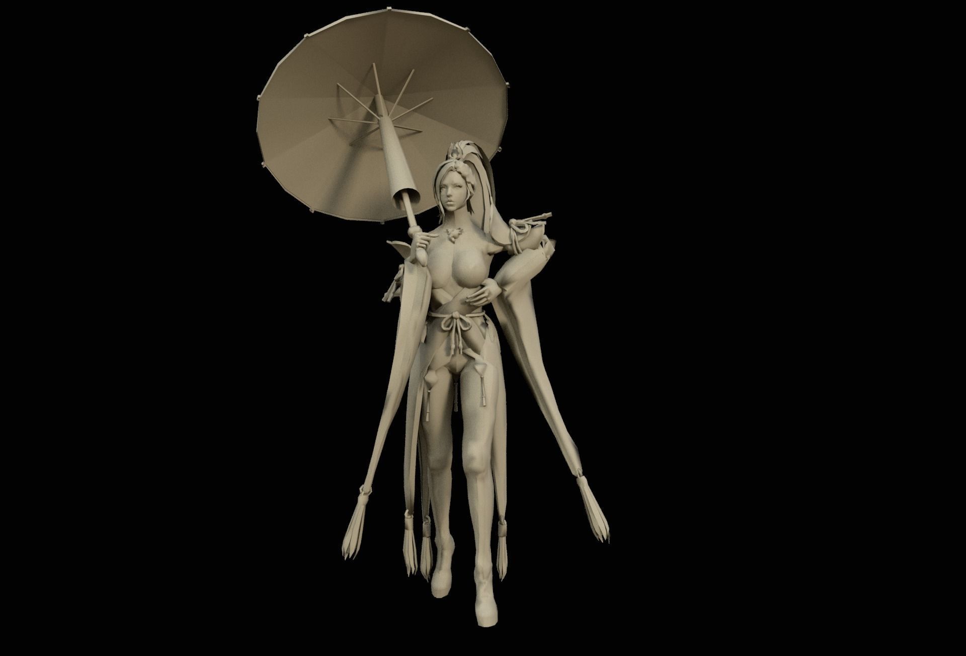 Boyeonsa 3d model chinese woman holding umbrella Low-poly 3D model_1