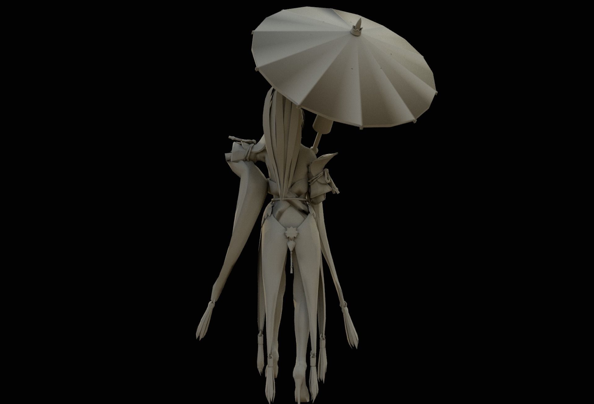 Boyeonsa 3d model chinese woman holding umbrella Low-poly 3D model_5