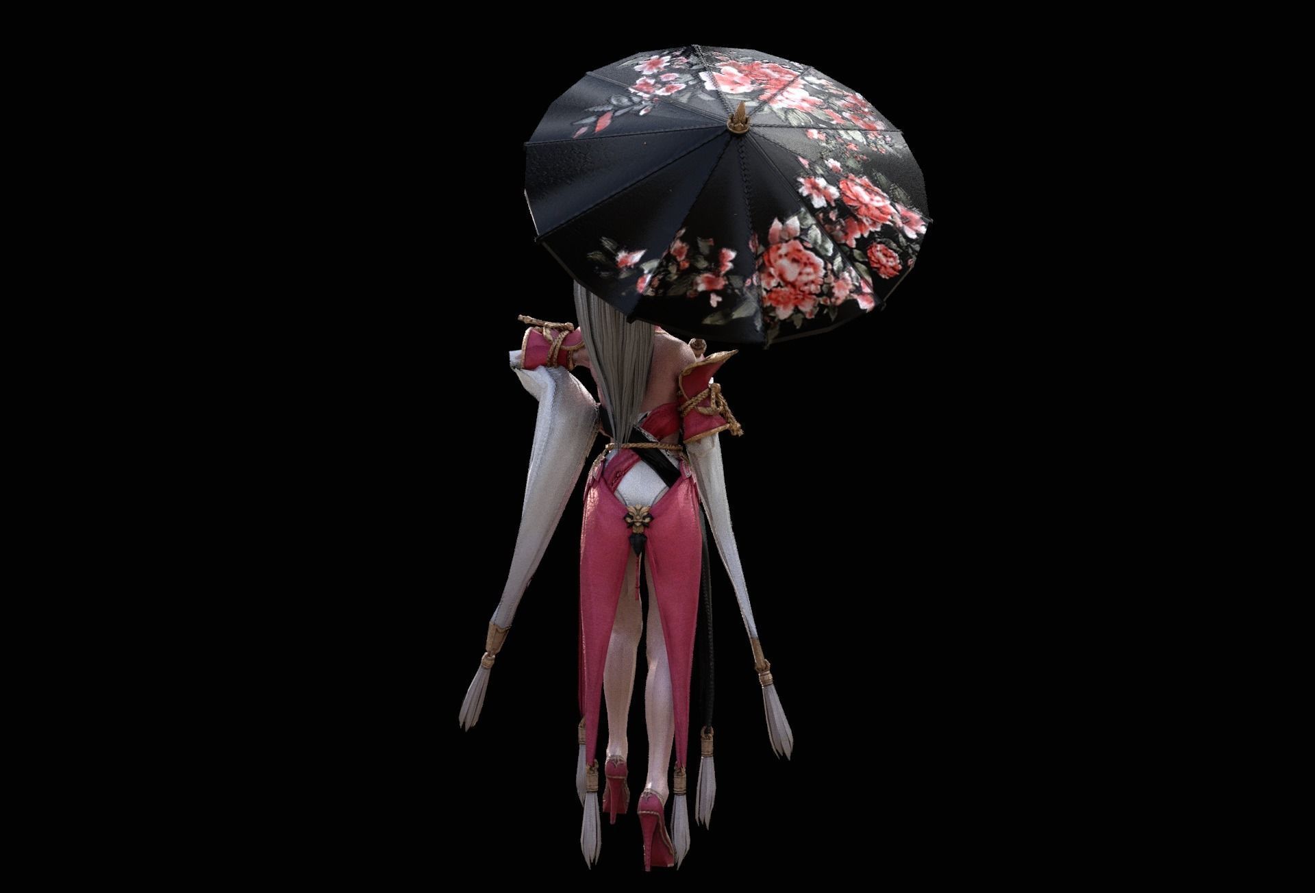 Boyeonsa 3d model chinese woman holding umbrella Low-poly 3D model_4