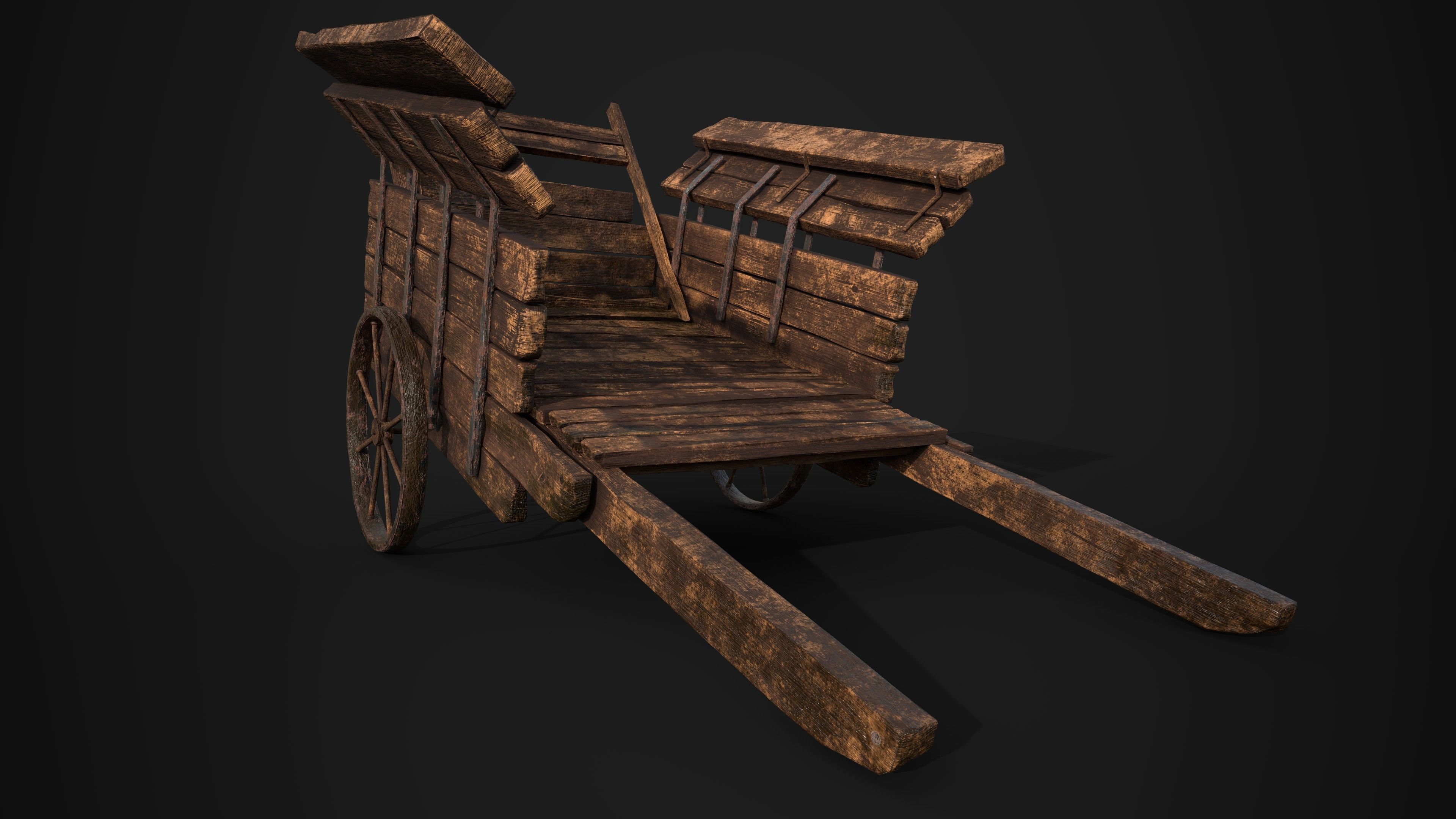 Rundown Medieval Cart Low-poly 3D model_4