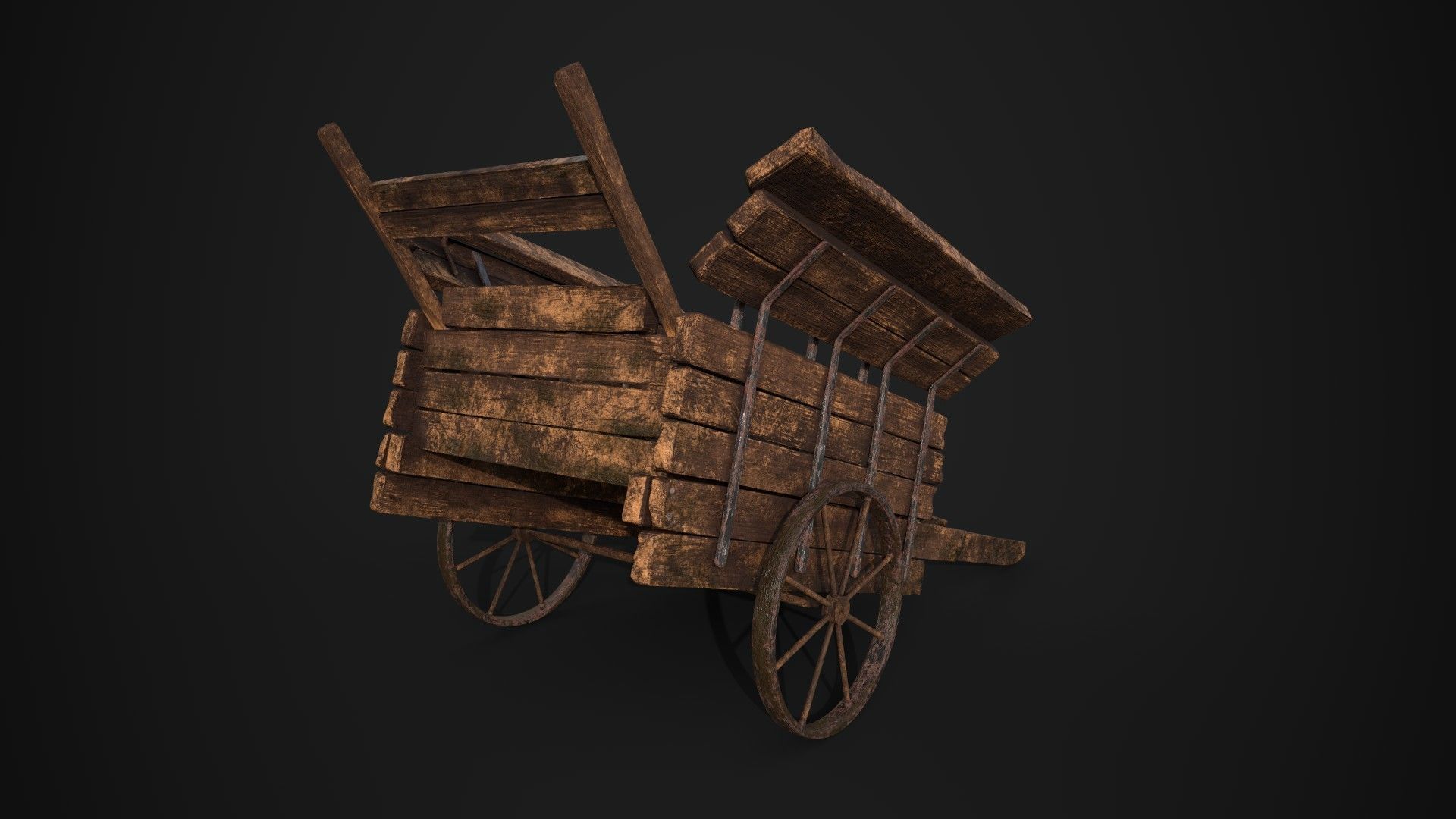 Rundown Medieval Cart Low-poly 3D model_1
