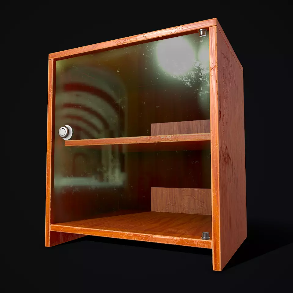 Old Wooden Cabinet Low-poly 3D model_0