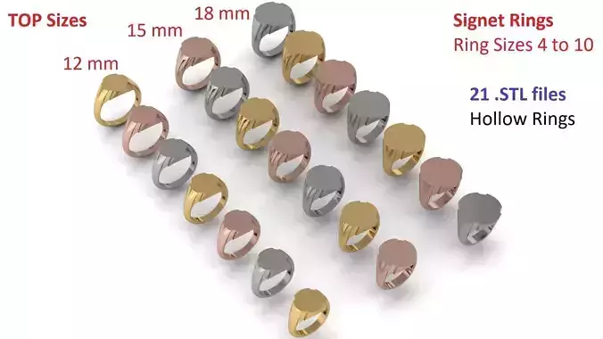 Signet Rings Pack 12 - 15 and 18 mm