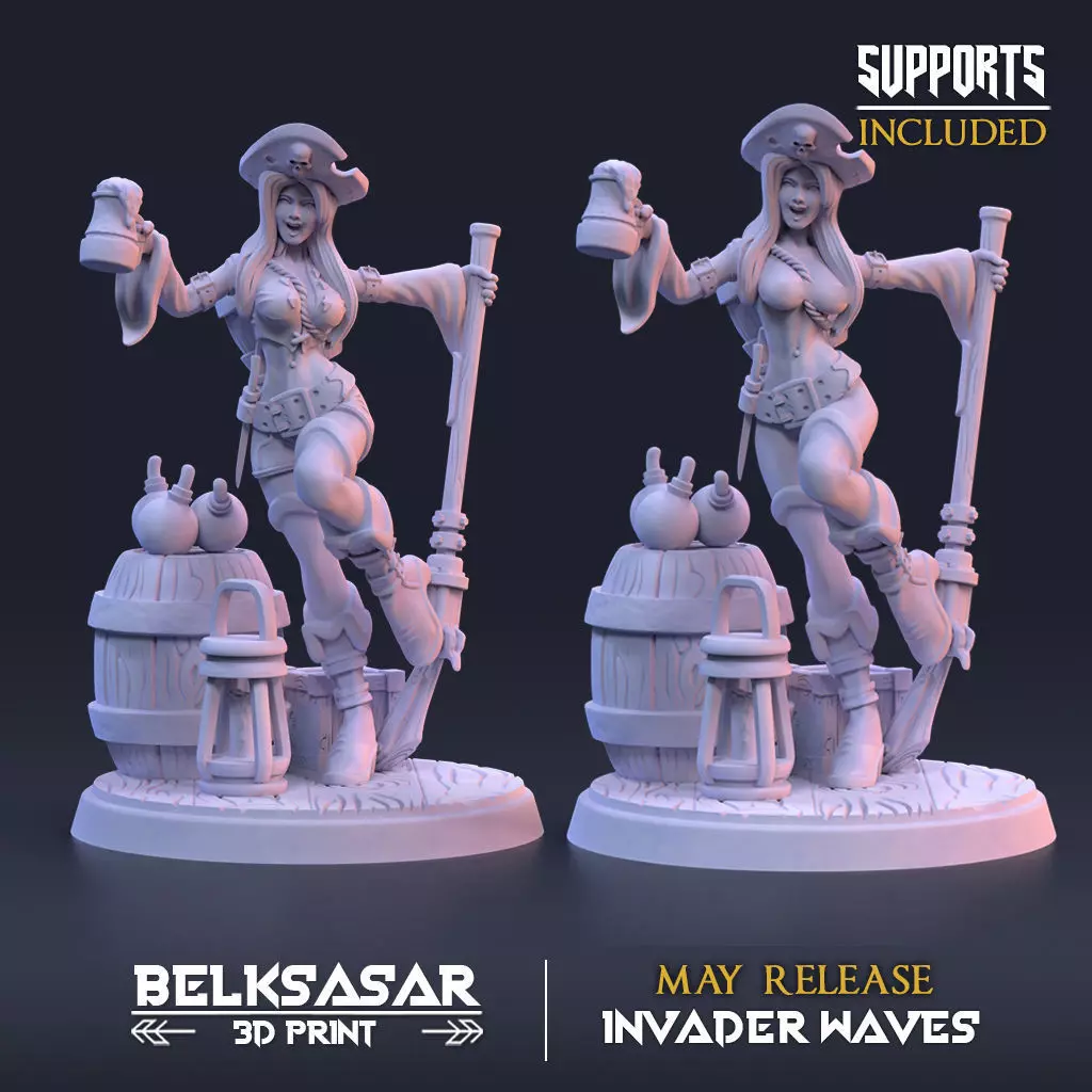 Pirate Bartender Calamity Normal and Nude 3D print model