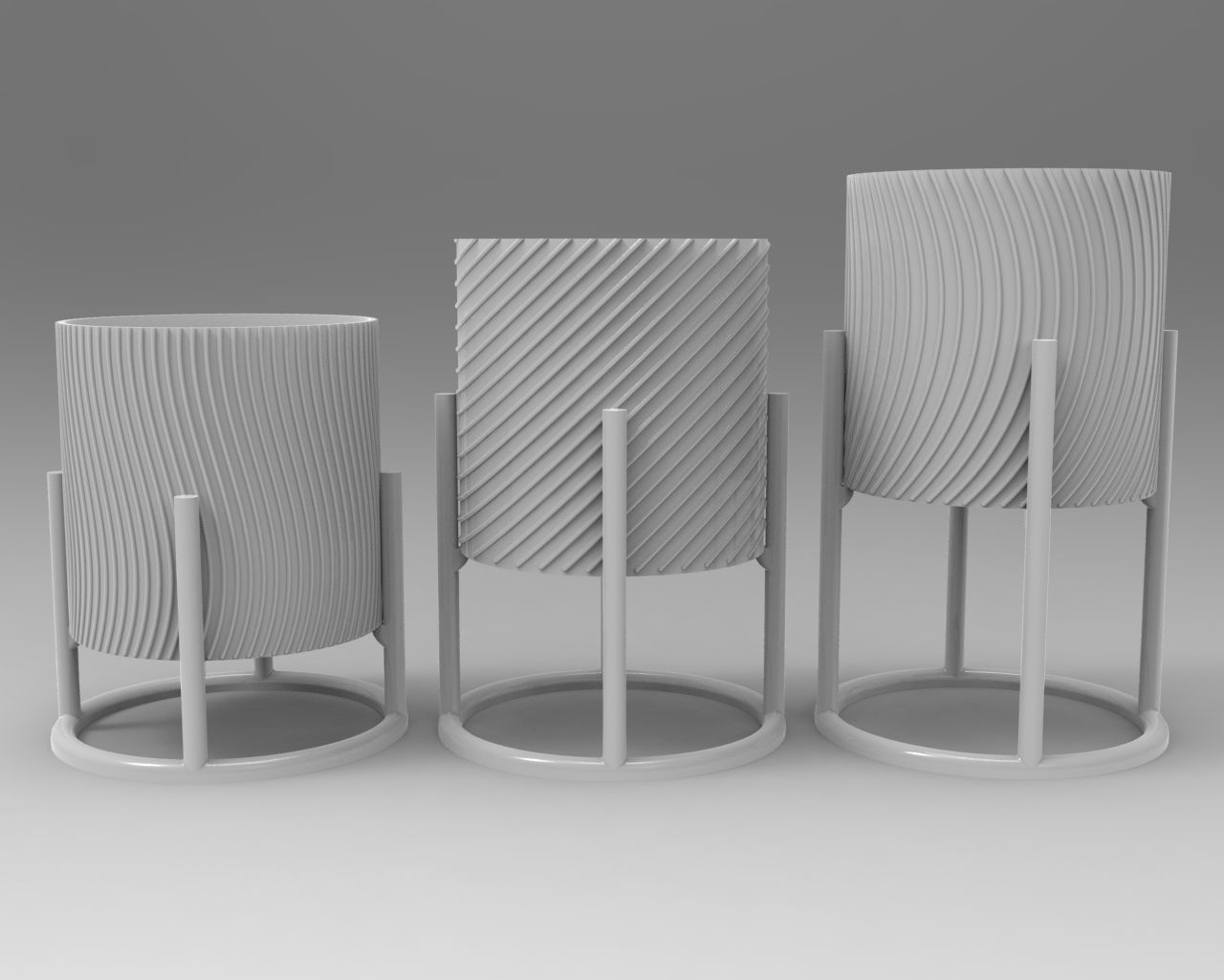 Decorative plant pots set 3D print model_7