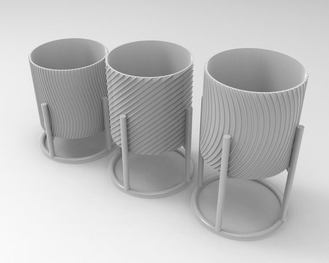 Decorative plant pots set 3D print model_8