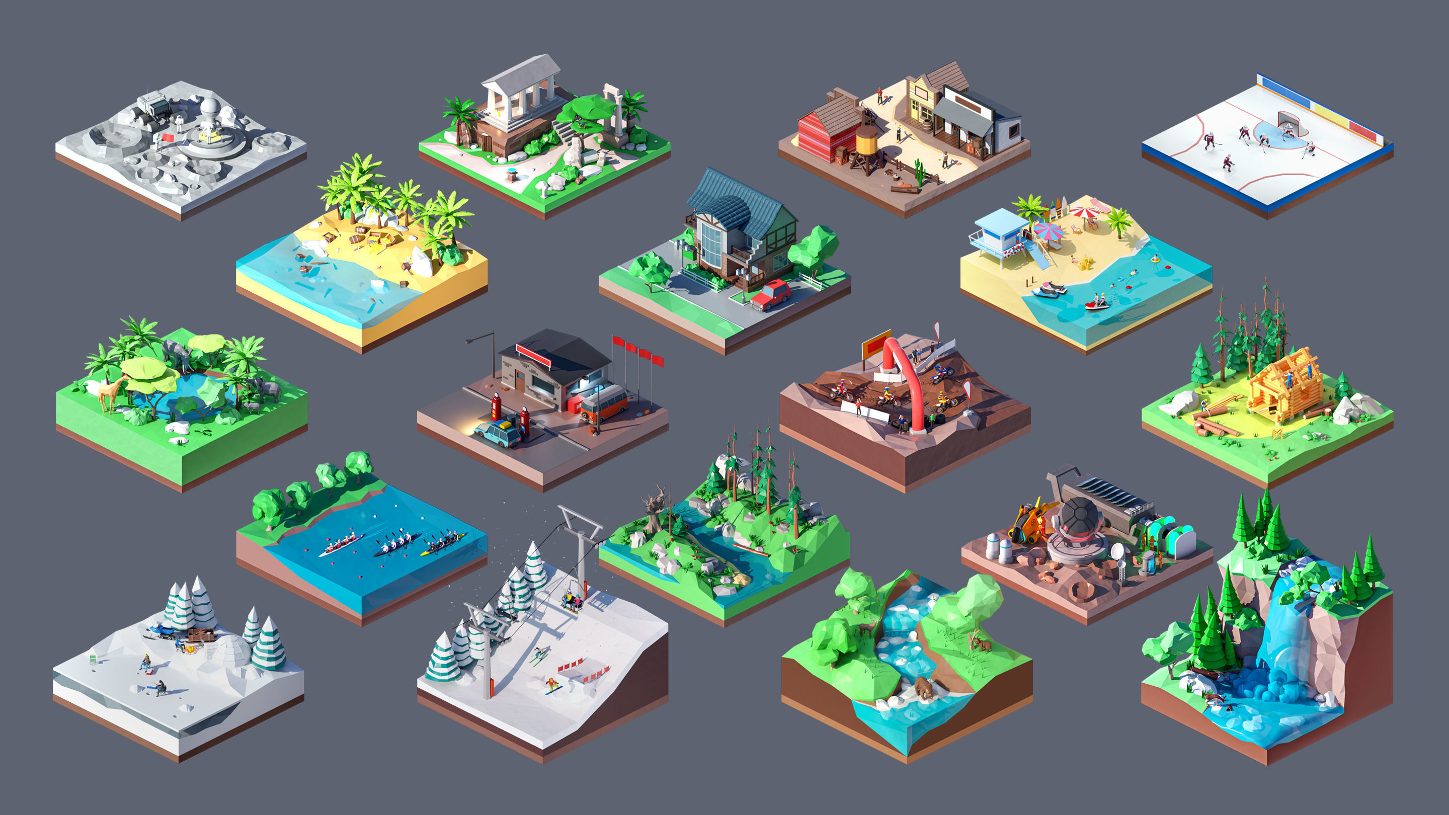 Worlds Square Low-poly 3D model_4