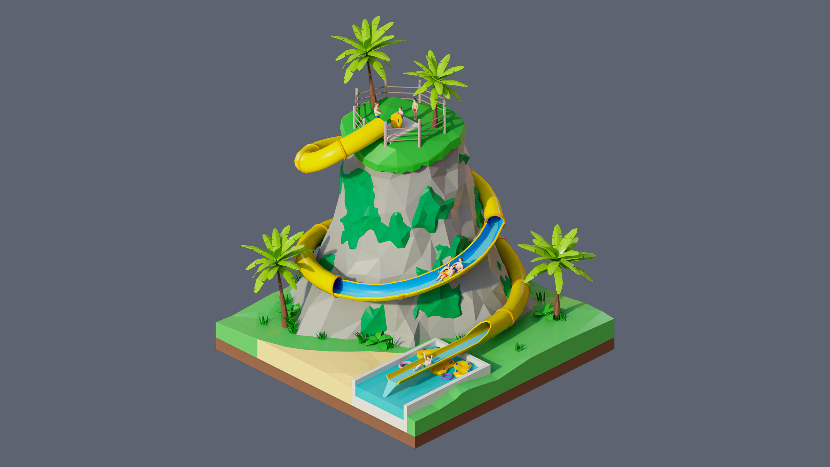 Worlds Square Low-poly 3D model_10