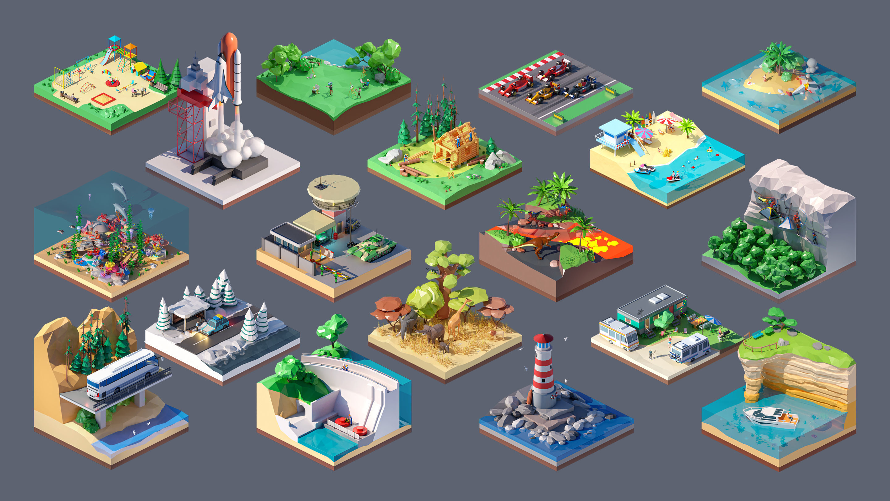 Worlds Square Low-poly 3D model_8