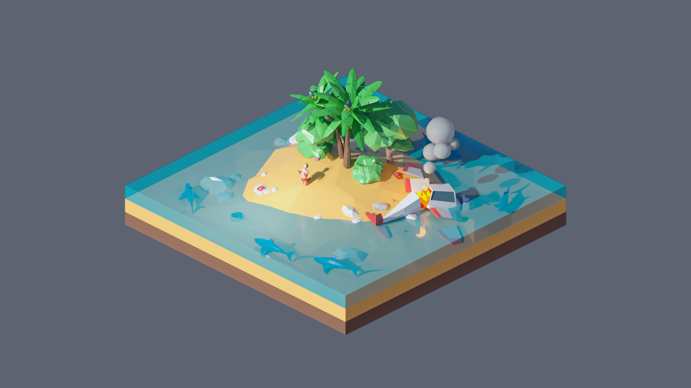 Worlds Square Low-poly 3D model_23