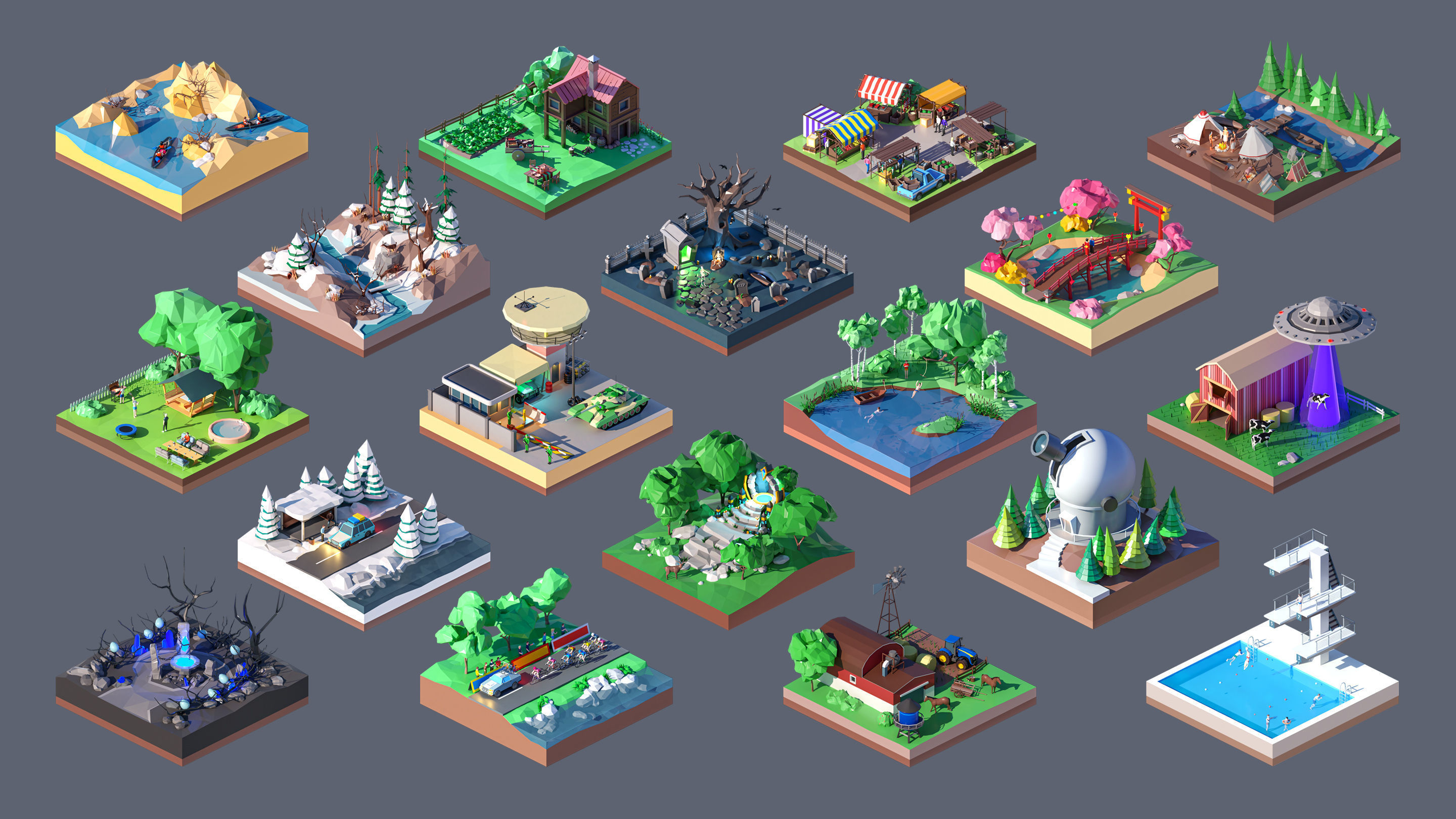 Worlds Square Low-poly 3D model_6