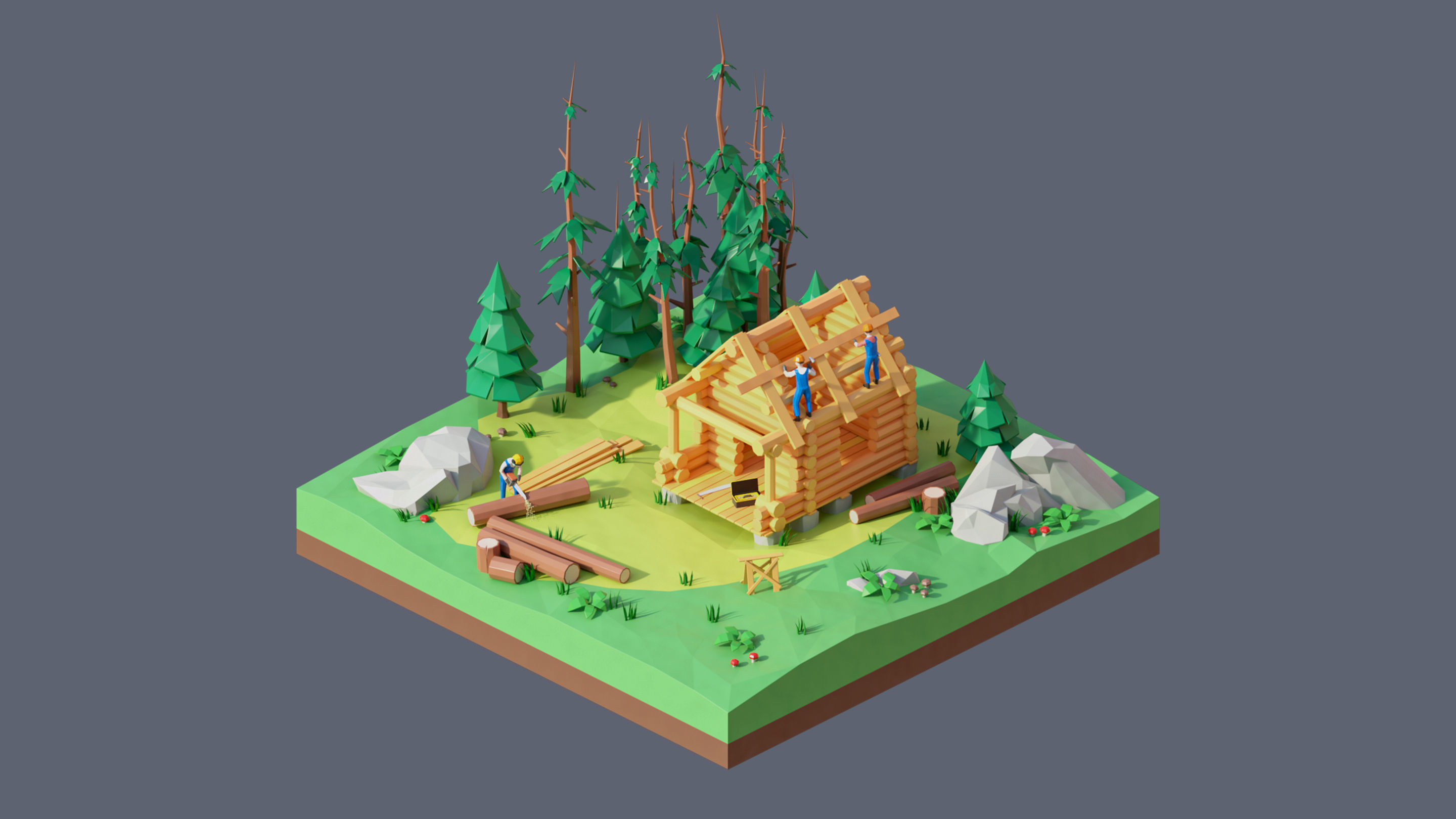 Worlds Square Low-poly 3D model_35