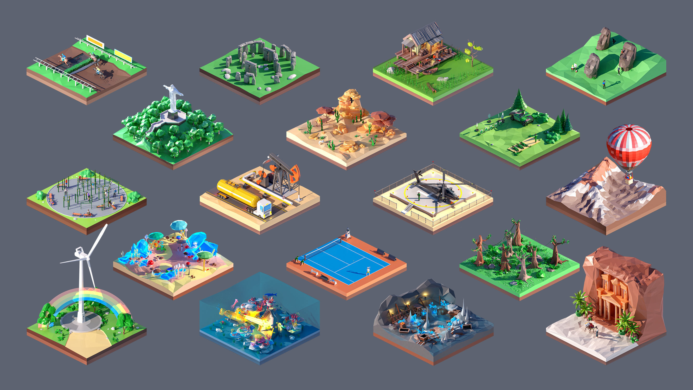 Worlds Square Low-poly 3D model_7