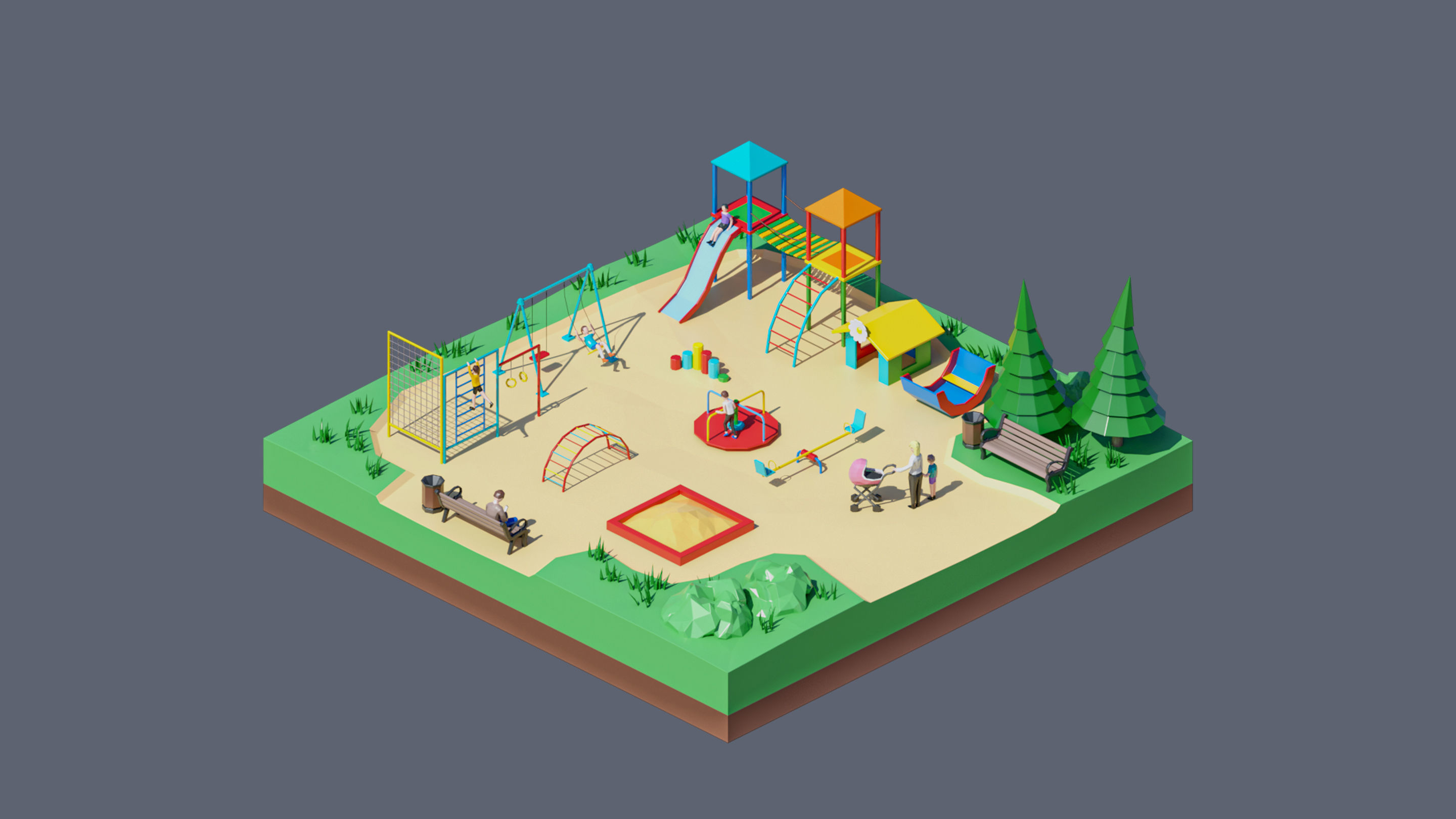 Worlds Square Low-poly 3D model_102