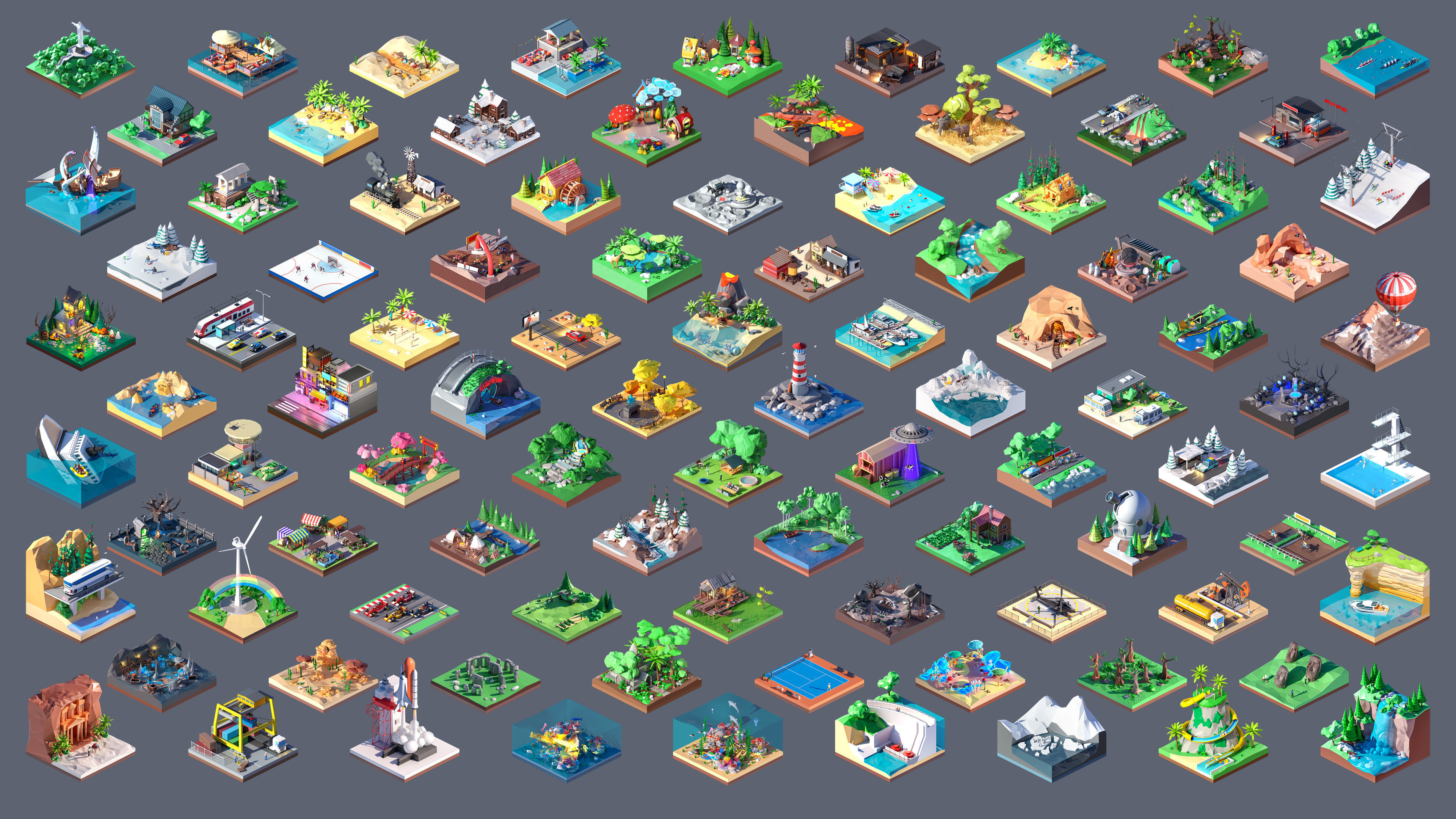 Worlds Square Low-poly 3D model_2