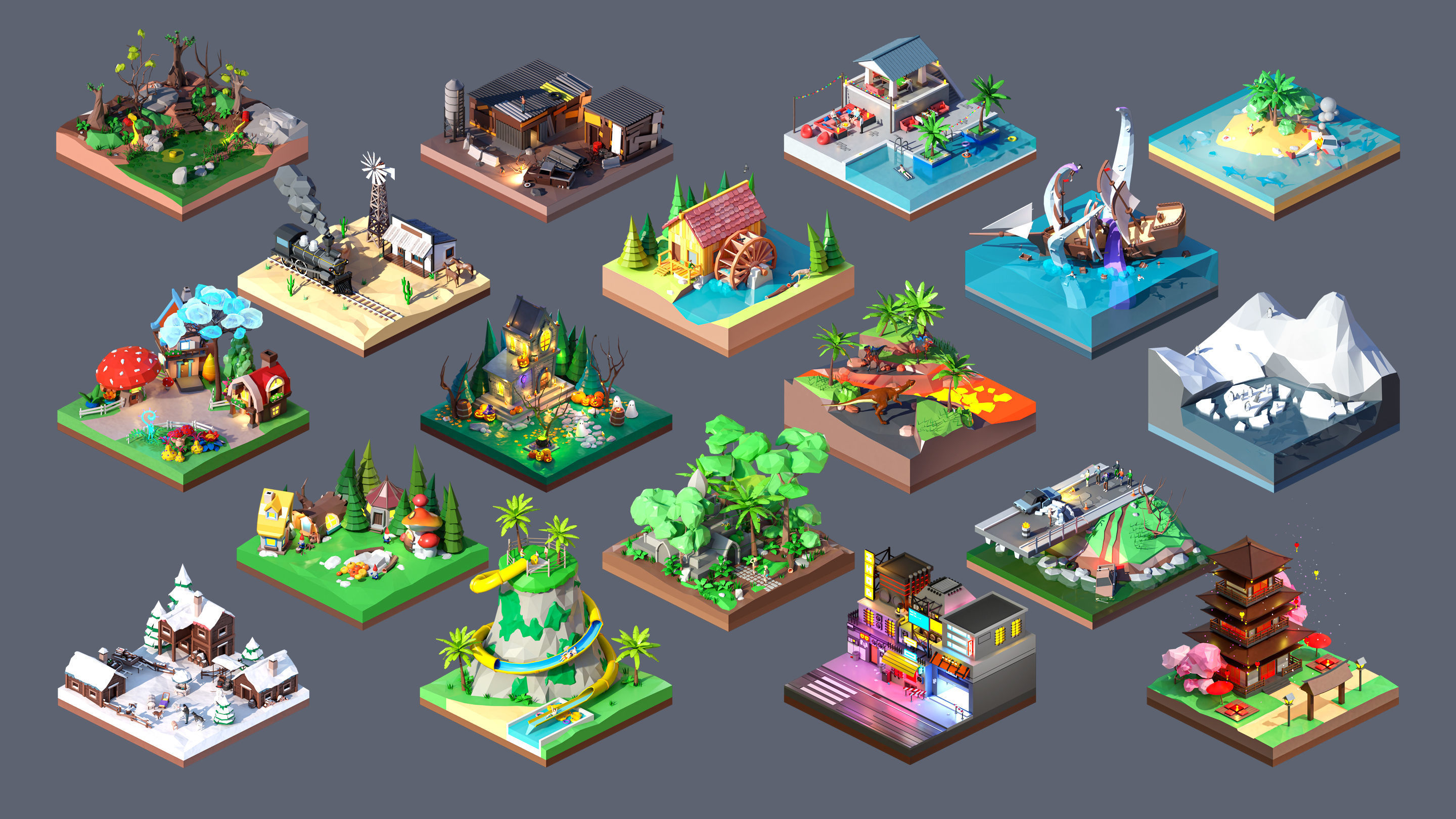 Worlds Square Low-poly 3D model_3