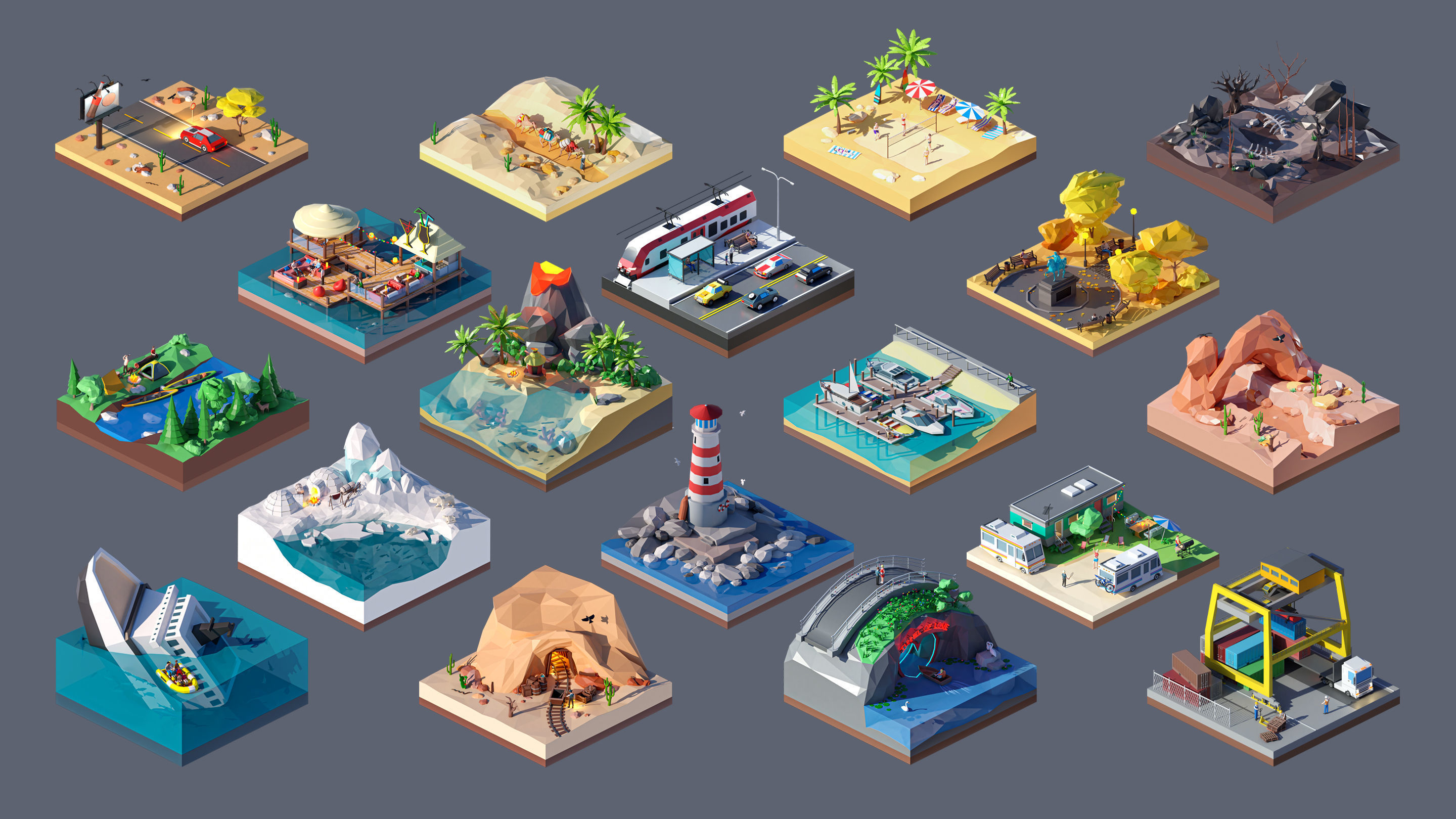 Worlds Square Low-poly 3D model_5