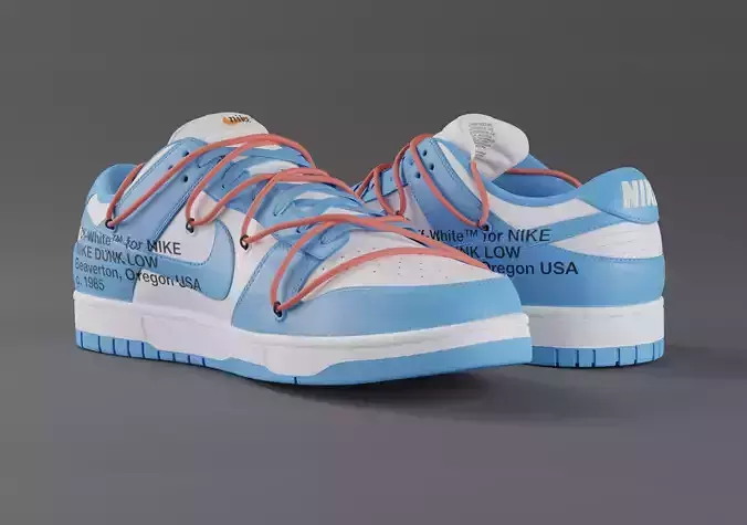 Off White x Nike Dunk Low University Blue Low-poly 3D model